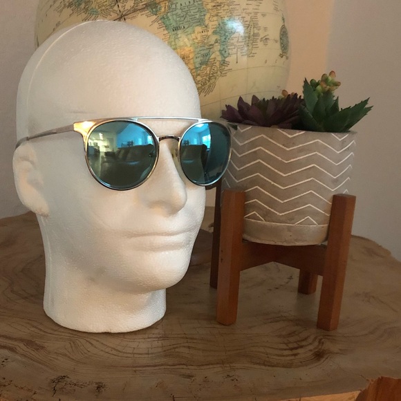 Michael Kors Grayson Double Bridge Sunglasses, Silver with Teal Lens